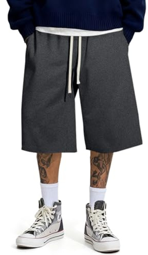 JMIERR Men's 3/4 Length Shorts Cotton Casual Capri Baggy Sweat Shorts Cropped Loose Fit Gym Trousers