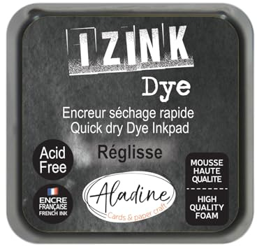 Aladine Izink Dye – Tinta de Secado rápido para Sellos y Plantillas – Álbum de Recortes y Tarjetas Creativas – Tinta Francesa – Tamaño M – 5 x 5 cm – Color Negro Regaliz