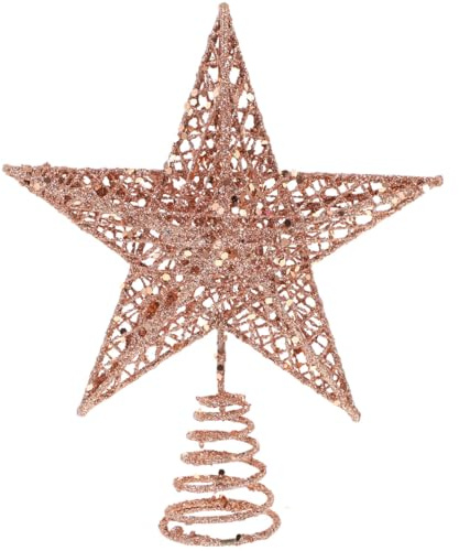 Amosfun Puntale Stella Per Albero Di Natale in Ferro Con Glitter Oro Rosa 7.9 Pollici Decorazione Natalizia Per Casa Ufficio Negozi E Eventi Festivi