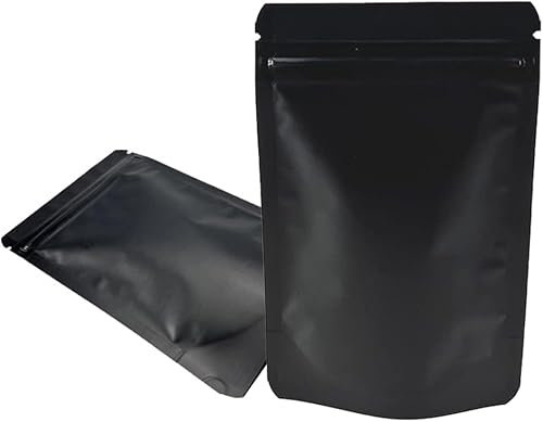 WACCOMT Pack Lot de 50 sacs de rangement à fermeture éclair en aluminium mat pour aliments - Anti-odeurs - Pour stockage à long terme (3,3 x 5,1 pouces, noir) (8,5 x 13 cm)