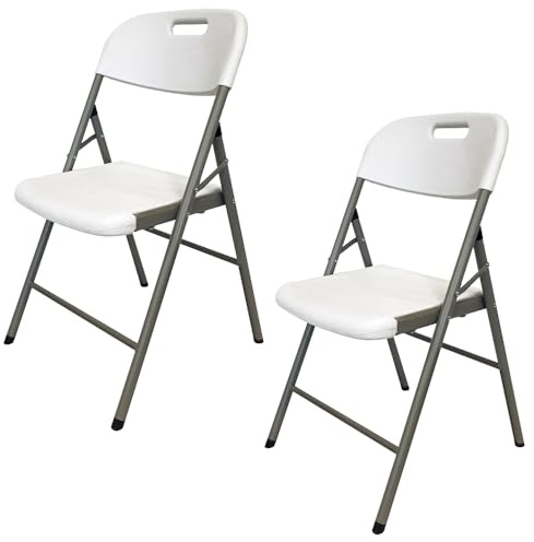Plastic Folding Chairs - Pack of 2 - White - Heavy Duty Foldable Indoor Outdoor Trestle Folding Seats for Office, Garden Event Party, Art & Crafts, Camping Picnics