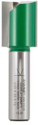 Trend Fresa de doble filo de 20 mm de diámetro x 25 mm de corte, 12mm de vástago, apto para aplicaciones como grabado, ranurado, rebajado y mortajado poco profundo, C030CX12MMTC