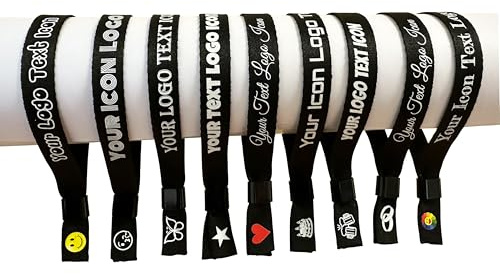 10 Noir Bracelet Tissu Personnalisable Pour Festival – Bracelets d’Identification pour Événements, Soirées & Concerts, Rubans en Tissus Personnalisé