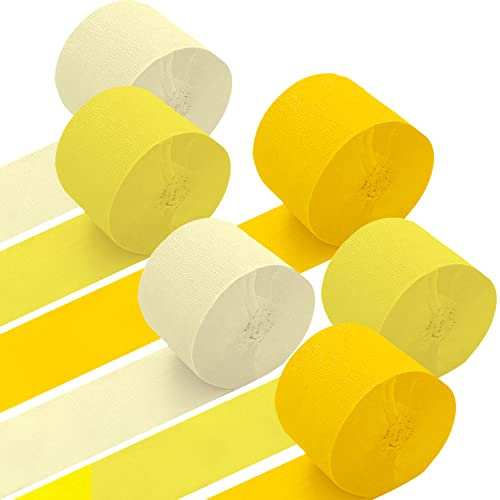 Lot de 6 Rouleaux Jaune Dégradé Papier Crépon 3 Couleurs(Jaune/Jaune Clair/Beige) pour Décoration de Fête-25M x 4.5cm