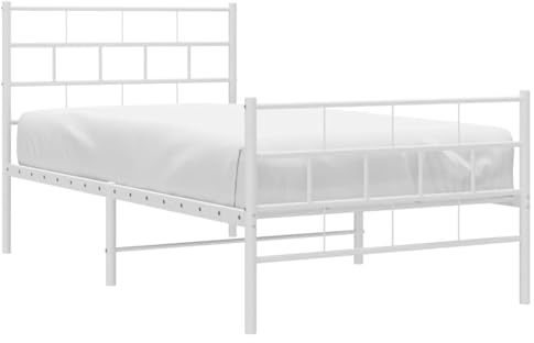 vidaXL Sängram med huvudgavel och fotgavel vit metall 100x200 cm, säng, metallsäng, metall sängram, sängar, metallsängar, metall sängramar, gästsäng