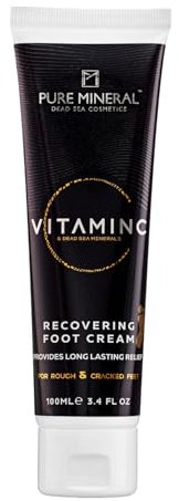 Pure Mineral - Crème Pieds Réparatrice à la Vitamine C - Minéraux Mer Morte, Hydratation Intense, Prévention des Crevasses - Sans silicones, sulfates, parabènes -100ml