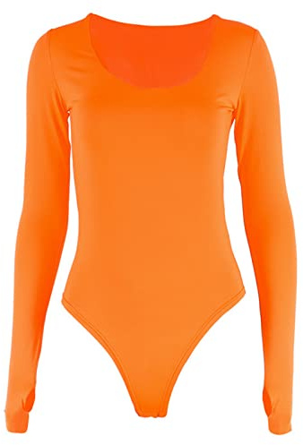 Keenso Body da Donna a Maniche Lunghe, Body Arancione Confortevole Alla Moda Affascinante e Aderente per Ballare la Vita Quotidiana (ORANGE)