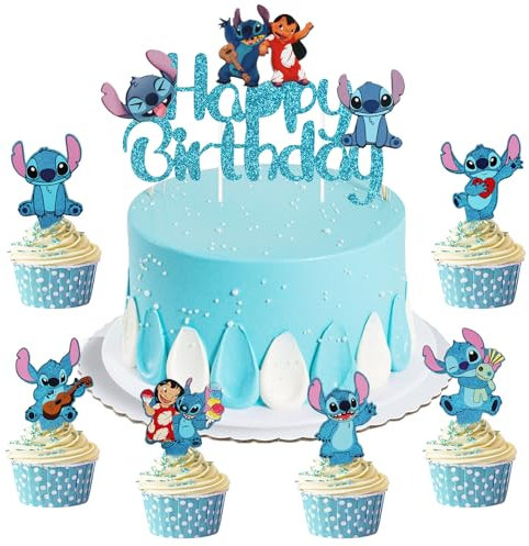 S-titch Kuchen Deko, 25 Stück Tortendeko, Lilo Tortenaufleger Geburtstag, Geburtstagsdeko Figur, Stit-ch Party Cake Topper für Kinder