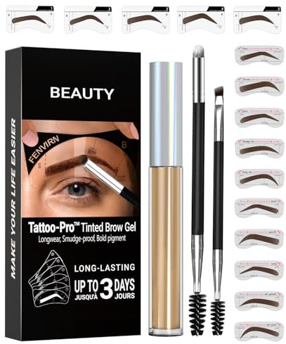 Augenbrauenfärbe Kit - Brauen Gel Farbe mit Schablonen, Brauen Tattoo Gel Farbe, Augenbrauen Tattoo, Halbpermanentes Brauen-Tattoo, Einfach zu benutzen, Hält bis zu 3 Tage & wasserfest, Light Brown