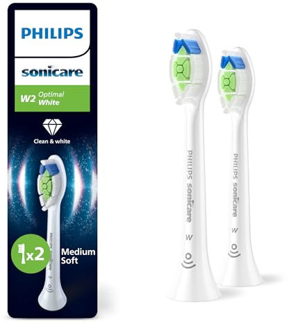 Philips Sonicare W2 Optimal White, cabezales de cepillo dental de repuesto originales, blanco, paquete de 2, HX6062/87