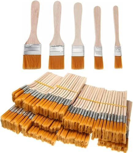 Savieva 120 Stück Malerpinsel Flachpinsel Set Hölzern 3.4/2.9/2.3/1.6/1.1cm Flachpinsel Farbpinsel Lack Pinsel Set Eckenpinsel Satz Borstenpinsel zum Streichen für Farben Beizen Lacke Malerei Pinsel
