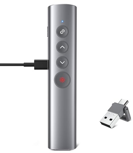 PowerPoint - Presentador inalámbrico para presentaciones con mando a distancia PowerPoint, 2,4 GHz, USB-C, presentador, puntero de presentación, puntero de presentación, para Windows Mac Linux (rojo)