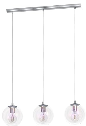 Eglo Ariscani 2 Lámpara de techo, 3 focos, lámpara colgante iridiscente, mesa de comedor multicolor, metal cromado y cristal, E27, diámetro de 76,5 cm