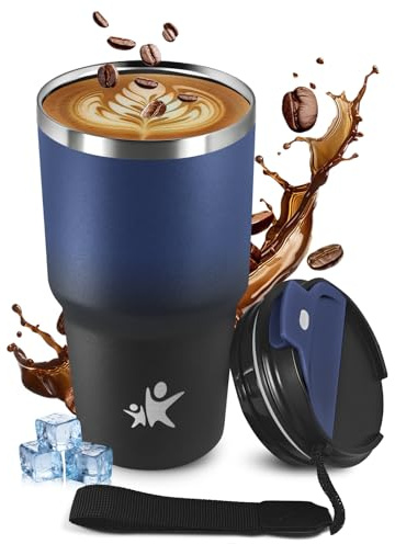KollyKolla Mug Isotherme 600ml, Tasse Isolante Hermétique à Vide avec Couvercle, Étanche et Réutilisable, Double Paroi Isolée sous Vide, sans BPA, Idéale pour Enfant, Adulte, Randonnée, Course