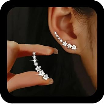 Xmsrn Boucle D 'oreille Fleur Cristal Vintage Boucle D 'oreille Fleur Strass Boho Argent Cz Cristal Courbée Bijoux Pour Femmes