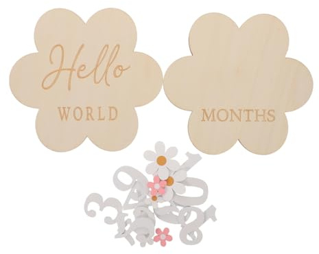 Abaodam Flower Wooden Baby Growth Tracker Milestone Cards for Newborn Monthly Photography Props with Organized Memory Recording and Warm Elegant Design for Home or Professional Use