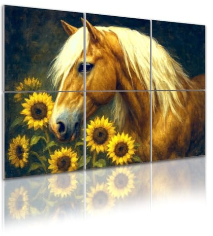 6 Pack Art Acoustic Panels Self Adhesive haflinger horse sunflowers horse pictures royalty free Decorative Soundproof Wall Panels Sound Absorbing Panel 48x72 for Office Home Studio