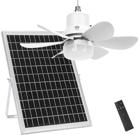 Roodike Solar Ceiling Fan Light, 18 Portable Solar Rechargeable Fans with Battery for Outdoor Gazebo, Camping, Patio, Canopy Tent, Chicken Coop & Greenhouse