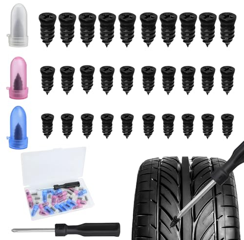 Aihoom 30Pcs Tyre Repair Kit Rubber Nails with Screwdriver, Car Puncture Repair Kit with Storage Box, Fast Tire Repair Nail Tool, Universal Tyre Repair Nails for Auto Car Motorcycle(10S+10M+10L)