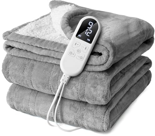 Coperta elettrica con spegnimento automatico 130x180 cm, 8 livelli di calore fino a 55 °C e 12 ore, Protezione contro il surriscaldamento, Coperta termica per letto o divano Lavabile in lavatrice