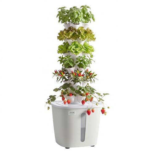 VEVOR Kit de Cultivo Hidropónico, Sistema de Torre Hidropónica de 6 Niveles y 30 Agujeros, con Bomba de Agua y Depósito de 20 L, Control de App, Jardín Vertical Interior para Hierbas Frutas Verduras