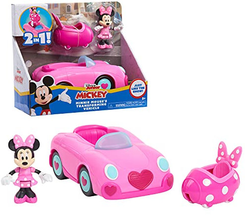 Disney Junior Mickey Mouse Funhouse Transforming Vehicle, Minnie Mouse, Pink Toy Car, Preschool, Officially Licensed Kids Toys for Ages 3 Up by Just Play
