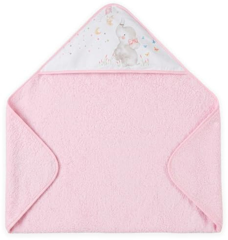 Interbaby Asciugamano con cappuccio per neonato ELEFANTE in cotone, rosa - 560 g