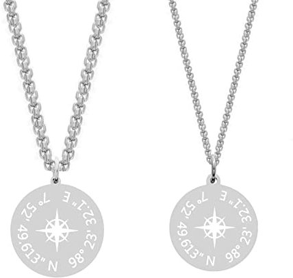 TIMANDO Personalisierte Partnerketten für Sie und Ihn mit Gravur – Ketten für Paare mit Kompass und Koordinaten Anhänger - Partner Geschenk