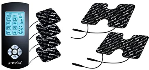 prorelax TENS/EMS Duo Comfort Blackline | Elektrostimulationsgerät | 2 Therapien & CM13088 Blackline Elektroden-Pads Ersatzpads für Tens + EMS Geräte, für elektrische Muskelstimulation, schwarz