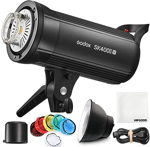 GODOX SK400IIV Flash de Estudio LED 400 W con Montura Bowens, Sistema Inalámbrico 2.4G X GN65 5600±200K Lámpara de Modelado LED Luz de Vídeo SK400II-V Kit, GODOX SK400II V para Fotografía de Estudio