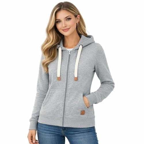 Blu Apparel Womens Zip Hoodies Extra Warm women's Zipped Hoodie Ladies Plain Hoodie Winter Warm Fleece Lined Zip Up Jacket Sweatshirt ActivewearJumper (UK, Numeric, 16, Regular, Regular, Grey)
