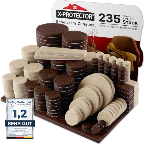 Filtkuddar för möbler X-PROTECTOR 235 PCS Premium Självhäftande filtkuddar | Möbeltassar för alla golv - Bästa Möbeltassar för stolar - Skydda ditt trägolv och laminatgolv!