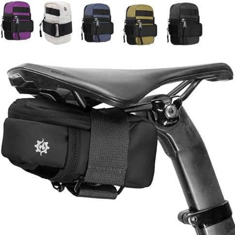 Lumiere & Co. Mittelgroße Fahrradsatteltasche – 0,5L | 6″ × 3″ × 1,5″ | Schlankes minimalistisches Design, sicherer Klettverschluss (Schwarz, Mittel)