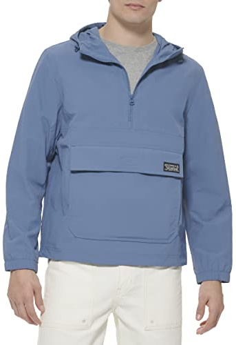 Levi's Men's Lightweight Taslan Hooded Popover Windbreaker Jacket, Blue, Medium