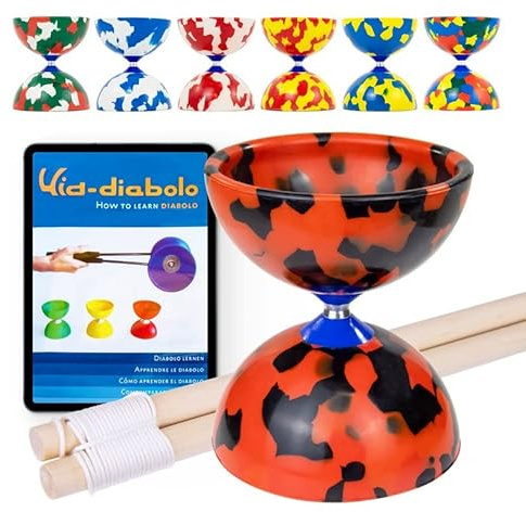 Juggle Dream Jester Diabolo ad ASSE Fisso con Bacchette in Legno e Video di Apprendimento Online, Giocattolo da Giocoleria (Nero/Rosso)