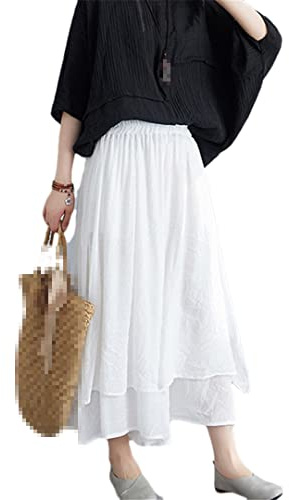 ERFMFKL Women's Cotton Linen Wide Leg Pants Solid Color Elastic Waist Cropped Hakama