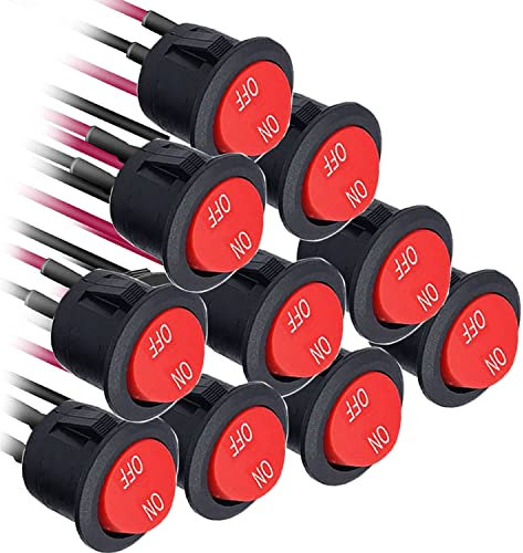 RUNCCI-YUN 10PCS Runde Wippschalter ON-OFF Kippschalter 12V KFZ Schalter SPST Mini Wippschalter 20mm 2-pin 6A/250V 10A/125V AC für Motorrad, Limousine, Boot (Rot mit Draht)