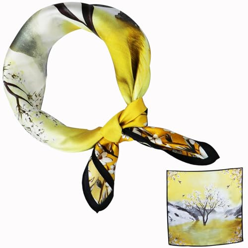 ZhaoCo 100 % naturlig mullbärssilkescarf, 53 x 53 cm sidenscarf grafiskt tryck liten mjuk kvadratisk sidenhalsduk för damer, 53*53cm