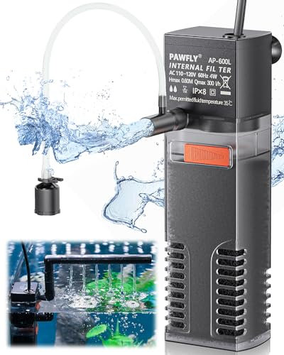 Pawfly Fish Tank Filter Internal Aquarium Filter with 300 L/H Submersible Quiet Water Pump and Sponge for 40 to 75 L Fish Tanks Small Multifunctional Filter for Filtration Circulation and Oxygenation