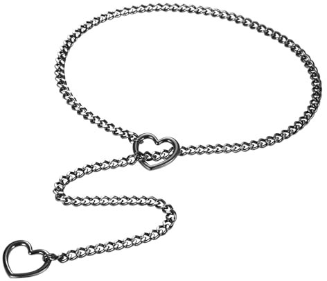 JewelryWe Choker Kette Damen Panzerkette: Y Lariat Lange Halskette Schwarz Edelstahl Kubanische Kette Schlupfkette mit Herz Anhänger Sexy Punk Collier Geschichtet Schlank Verstellbare Halsband
