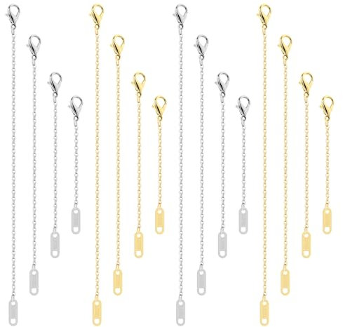 TAIHOBO Extensor de Cadena, 16PCS Extensores de Collar de 5,5/7,5/10,5/13cm, Extensión de Collar de Acero Inoxidable, Extensores de Cadena Oro Plata para Pulseras Tobillera Fabricación de Bisutería