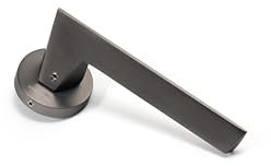 La Lourde - Poignée de Porte Alterna - Aluminium Noir - Haute Qualité - Portes Intérieures - Marque Française - Platine de Finition Ronde + Rosace à Clé - Carré 7/8 mm