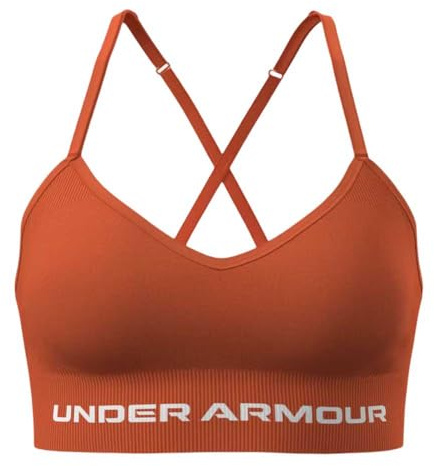 Under Armour Vanish Reggiseno Sportivo da Donna Senza Cuciture a Basso Impatto, Base Arancione/Bianco, M