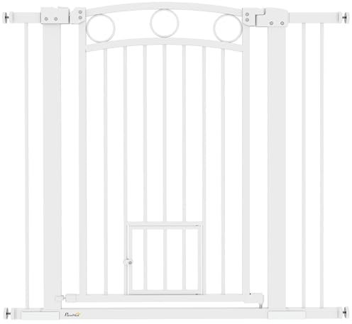 PawHut Türschutzgitter Treppenschutzgitter Türgitter ohne Bohren Treppengitter für Breiten 76-104 cm Einhändiges Öffnen Stahl Weiß