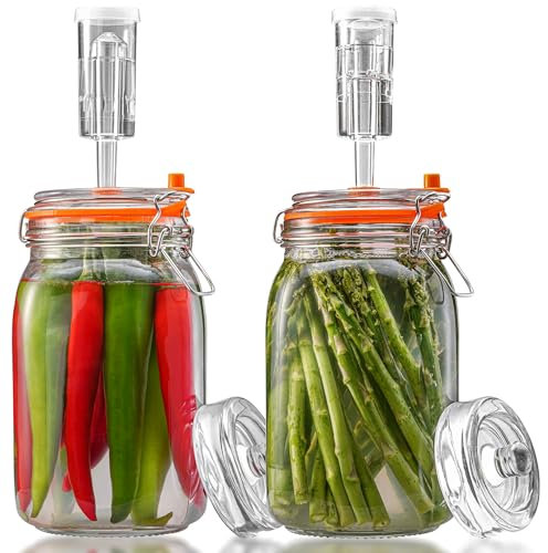 SwiftSlot Lot de 2 pots de fermentation de 1,5 l avec poids et verrou d'air, kit de fermentation pour choucroute, kimchi, kombucha et cornichons