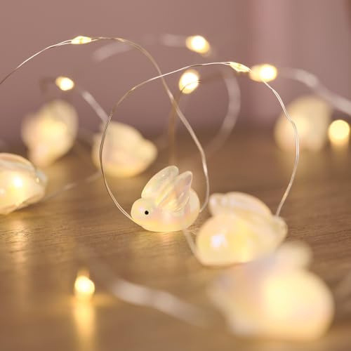 Lights4fun Indoor 20 Warm White Micro LED Battery Operated White Easter Bunny Decorative String Fairy Lights with Timer 1.9m