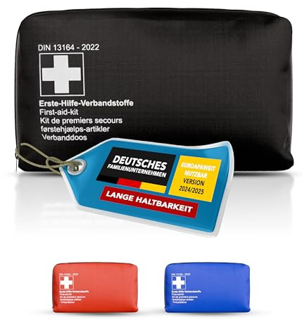 Thomatex® KFZ Verbandstasche 2025/2026 [DIN 13164-2022] – Kompakter Verbandskasten – Lange Haltbarkeit – Erste-Hilfe-Set, StVO-konform – Schwarz
