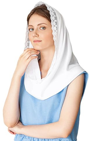 OhMill Voile d'église en dentelle blanche Mantilla Couvre-tête pour femme catholique