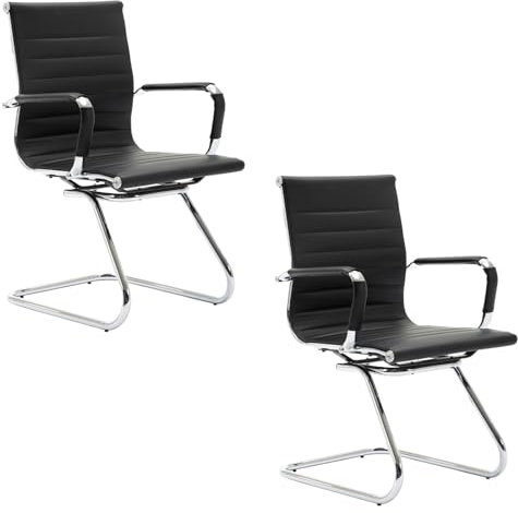chairus Freischwinger Stühle 2er Set, PU-Leder Besucherstuhl Konferenzstuhl Ergonomisch mit Armlehnen, Bürostühle Konferenz-Raum/Wartezimmer/Büro,Schwarz