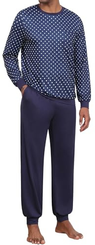 Ekouaer Mens Pyjamas Set Pjs Set with Cuffed Cosy Long Sleeve Lounge Wear Jersey Pajamas for Men Stripe Sleepwear with 2 Pockets Tartan Nightwear Checked 2 Piece Pijamas